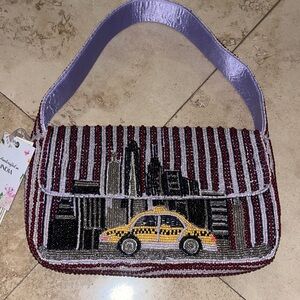 Brand New Viral New York Beaded Shoulder Bag with Taxi Design